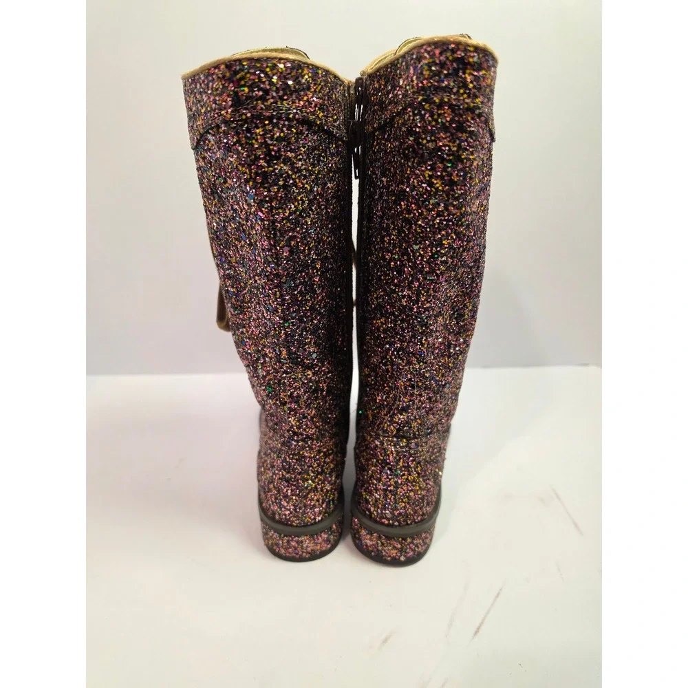 Joyfolie Keiko Tall Boots Confetti Glitter Lace Up Side Zip Kids Youth 2Y